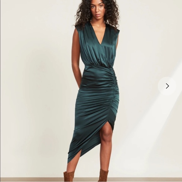 Veronica Beard Casela Silk Rouched Sleeveless Dress in Green Size 6 - Picture 6 of 12
